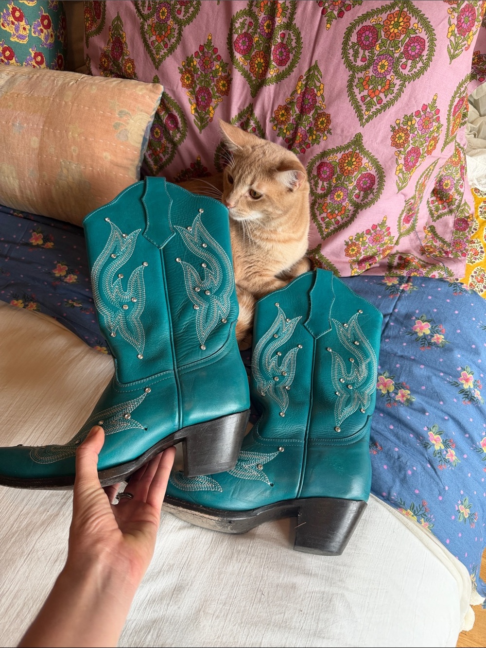 Teal Western Heeled Boots - Women's Stylish Cowboy Boots